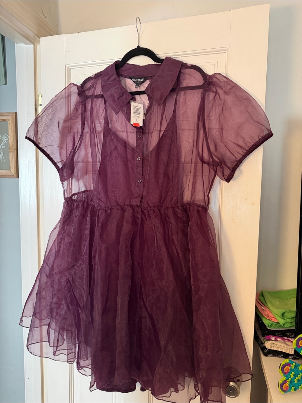 torrid nightfall  Plum Sheer Organza Short Sleeve Dress
